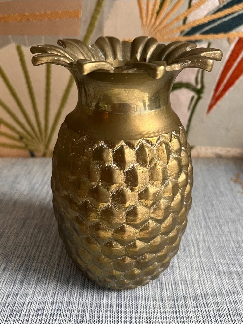 Vintage mid century solid brass pineapple vase